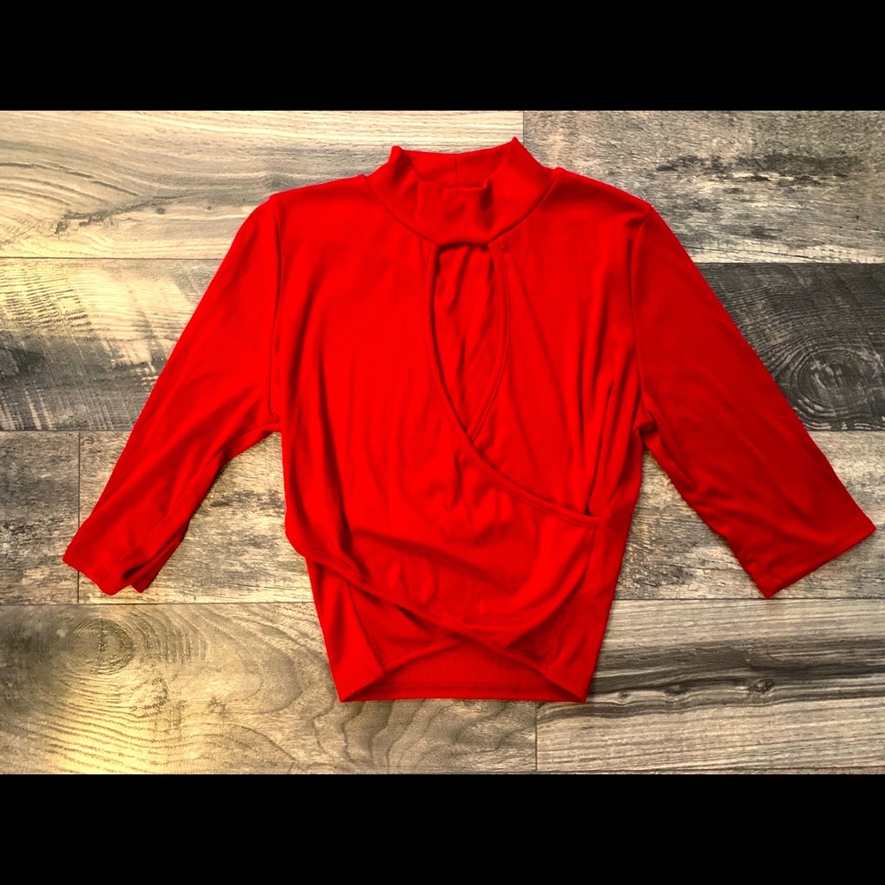 Open Front Crop 3/4 Sleeve Blouse